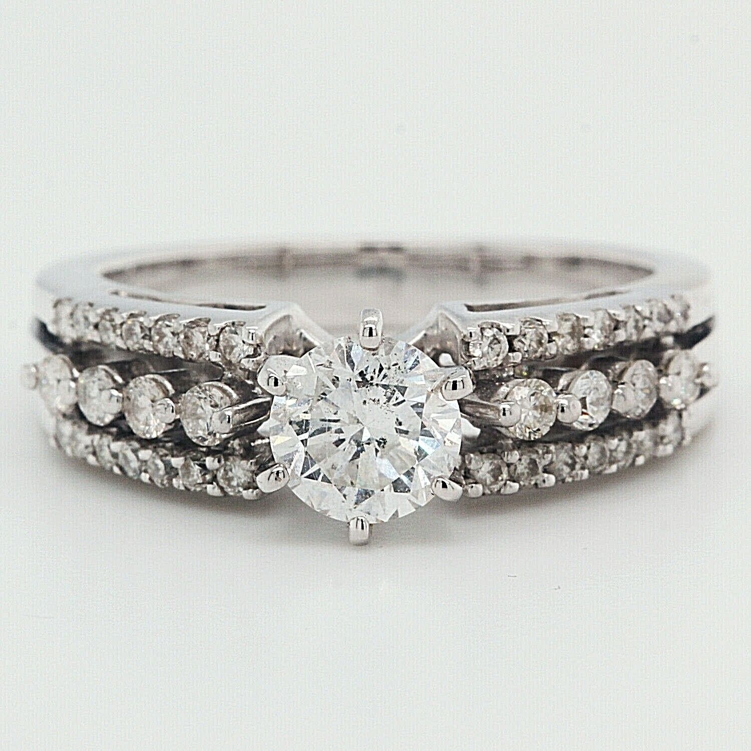 Round Engagement Ring With Accents Clarity Enhanced 1.25 TCW 14k White Gold